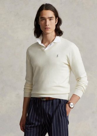 Pulovere albe din bumbac texturat Ralph Lauren pentru bărbați