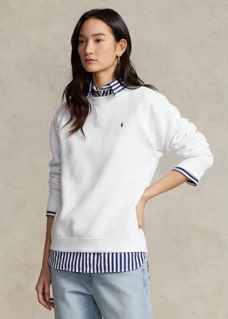 Pulovere albe pentru femei Ralph Lauren Fleece Crewneck