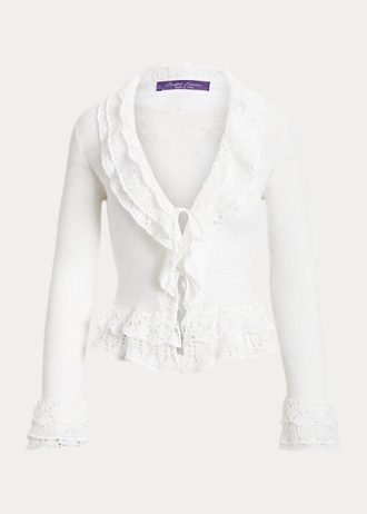 Pulovere albe Ralph Lauren cardigan cu volane pentru femei