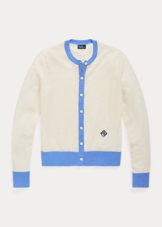 Pulovere cardigan din cașmir pentru femei, albastru/crem, Ralph Lauren