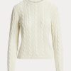 Pulovere crem din mătase Ralph Lauren cu tricot cu cablu Pulovere crem din mătase Ralph Lauren cu tricot cu cablu