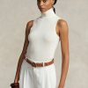 Pulovere cremă Ralph Lauren din lână, fără mâneci, cu guler rotit Pulovere cremă Ralph Lauren din lână, fără mâneci, cu guler rotit