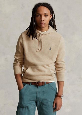 Pulovere cu glugă din bumbac texturat Ralph Lauren, bej, pentru bărbați
