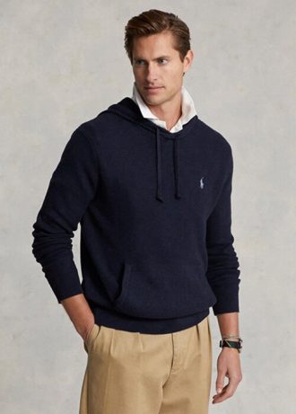 Pulovere cu glugă din bumbac texturat Ralph Lauren pentru bărbați bleumarin