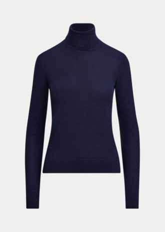 Pulovere cu guler roșu din cașmir Ralph Lauren pentru femei bleumarin Pulovere cu guler roșu din cașmir Ralph Lauren pentru femei bleumarin