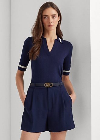 Pulovere cu mânecă scurtă din amestec de mătase Ralph Lauren pentru femei bleumarin Pulovere cu mânecă scurtă din amestec de mătase Ralph Lauren pentru femei bleumarin