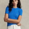 Pulovere cu mânecă scurtă din bumbac, tricot cablu, Ralph Lauren, albastre