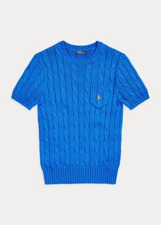 Pulovere cu mânecă scurtă din bumbac, tricot cablu, Ralph Lauren, albastre Pulovere cu mânecă scurtă din bumbac, tricot cablu, Ralph Lauren, albastre
