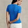 Pulovere cu mânecă scurtă din bumbac, tricot cablu, Ralph Lauren, albastre