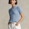 Pulovere cu mânecă scurtă din bumbac, tricot cablu, Ralph Lauren, AZURE