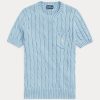 Pulovere cu mânecă scurtă din bumbac, tricot cablu, Ralph Lauren, AZURE