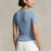 Pulovere cu mânecă scurtă din bumbac, tricot cablu, Ralph Lauren, AZURE