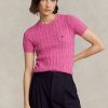 Pulovere cu mânecă scurtă din bumbac, tricot cablu, Ralph Lauren, fucsia Pulovere cu mânecă scurtă din bumbac, tricot cablu, Ralph Lauren, fucsia