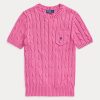 Pulovere cu mânecă scurtă din bumbac, tricot cablu, Ralph Lauren, fucsia Pulovere cu mânecă scurtă din bumbac, tricot cablu, Ralph Lauren, fucsia