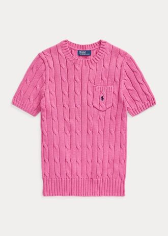Pulovere cu mânecă scurtă din bumbac, tricot cablu, Ralph Lauren, fucsia Pulovere cu mânecă scurtă din bumbac, tricot cablu, Ralph Lauren, fucsia