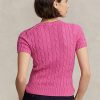 Pulovere cu mânecă scurtă din bumbac, tricot cablu, Ralph Lauren, fucsia Pulovere cu mânecă scurtă din bumbac, tricot cablu, Ralph Lauren, fucsia