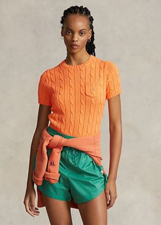 Pulovere cu mânecă scurtă din bumbac, tricot cablu, Ralph Lauren, portocalii Pulovere cu mânecă scurtă din bumbac, tricot cablu, Ralph Lauren, portocalii
