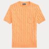 Pulovere cu mânecă scurtă din bumbac, tricot cablu, Ralph Lauren, portocalii