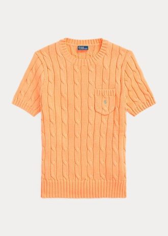 Pulovere cu mânecă scurtă din bumbac, tricot cablu, Ralph Lauren, portocalii Pulovere cu mânecă scurtă din bumbac, tricot cablu, Ralph Lauren, portocalii