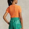 Pulovere cu mânecă scurtă din bumbac, tricot cablu, Ralph Lauren, portocalii
