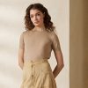 Pulovere cu mânecă scurtă din jerseu de cașmir Ralph Lauren maro pentru femei Pulovere cu mânecă scurtă din jerseu de cașmir Ralph Lauren maro pentru femei
