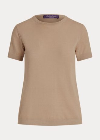 Pulovere cu mânecă scurtă din jerseu de cașmir Ralph Lauren maro pentru femei Pulovere cu mânecă scurtă din jerseu de cașmir Ralph Lauren maro pentru femei