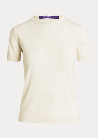 Pulovere cu mânecă scurtă din jerseu de cașmir Ralph Lauren pentru femei crem Pulovere cu mânecă scurtă din jerseu de cașmir Ralph Lauren pentru femei crem