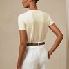 Pulovere cu mânecă scurtă din jerseu de cașmir Ralph Lauren pentru femei crem Pulovere cu mânecă scurtă din jerseu de cașmir Ralph Lauren pentru femei crem
