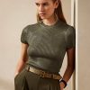 Pulovere cu mânecă scurtă din mătase lăcuită Ralph Lauren pentru femei Olive Pulovere cu mânecă scurtă din mătase lăcuită Ralph Lauren pentru femei Olive
