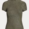 Pulovere cu mânecă scurtă din mătase lăcuită Ralph Lauren pentru femei Olive Pulovere cu mânecă scurtă din mătase lăcuită Ralph Lauren pentru femei Olive