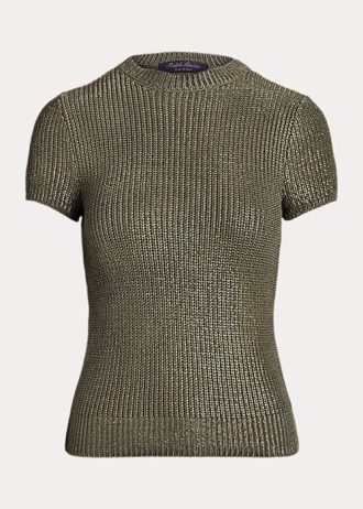 Pulovere cu mânecă scurtă din mătase lăcuită Ralph Lauren pentru femei Olive Pulovere cu mânecă scurtă din mătase lăcuită Ralph Lauren pentru femei Olive