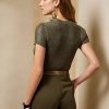 Pulovere cu mânecă scurtă din mătase lăcuită Ralph Lauren pentru femei Olive Pulovere cu mânecă scurtă din mătase lăcuită Ralph Lauren pentru femei Olive