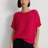 Pulovere cu mânecă scurtă din plasă de bumbac Ralph Lauren fuchsia pentru femei Pulovere cu mânecă scurtă din plasă de bumbac Ralph Lauren fuchsia pentru femei