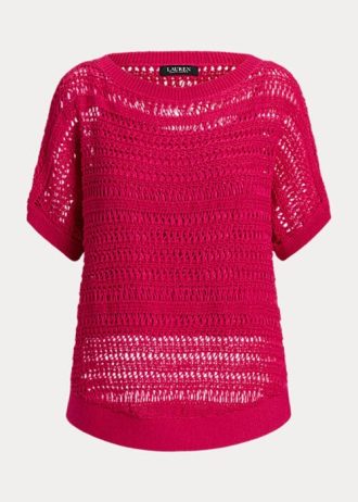 Pulovere cu mânecă scurtă din plasă de bumbac Ralph Lauren fuchsia pentru femei Pulovere cu mânecă scurtă din plasă de bumbac Ralph Lauren fuchsia pentru femei
