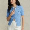 Pulovere cu mânecă scurtă din tricot cablu Ralph Lauren de damă albastru