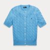 Pulovere cu mânecă scurtă din tricot cablu Ralph Lauren de damă albastru