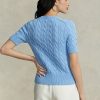 Pulovere cu mânecă scurtă din tricot cablu Ralph Lauren de damă albastru