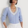 Pulovere de cricket din tricot cu cablu Ralph Lauren de damă albastră