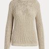 Pulovere de damă bej Ralph Lauren din mătase împodobită cu guler rulat Pulovere de damă bej Ralph Lauren din mătase împodobită cu guler rulat