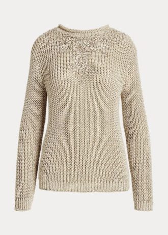 Pulovere de damă bej Ralph Lauren din mătase împodobită cu guler rulat Pulovere de damă bej Ralph Lauren din mătase împodobită cu guler rulat