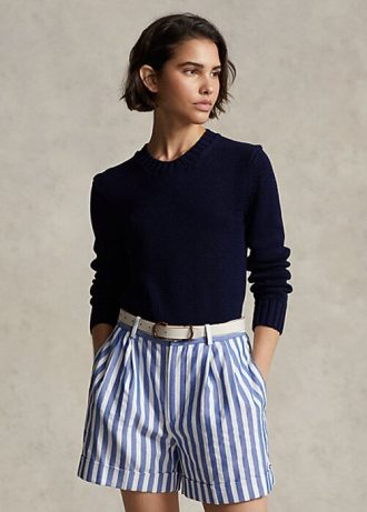 Pulovere de damă din bumbac Ralph Lauren bleumarin cu gât crew Pulovere de damă din bumbac Ralph Lauren bleumarin cu gât crew
