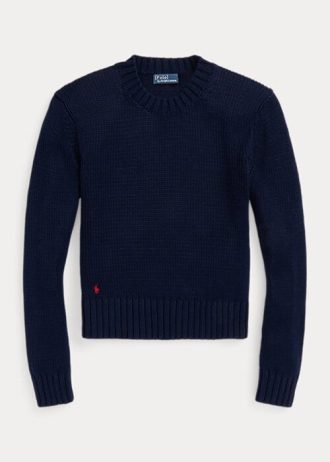 Pulovere de damă din bumbac Ralph Lauren bleumarin cu gât crew Pulovere de damă din bumbac Ralph Lauren bleumarin cu gât crew