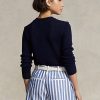 Pulovere de damă din bumbac Ralph Lauren bleumarin cu gât crew