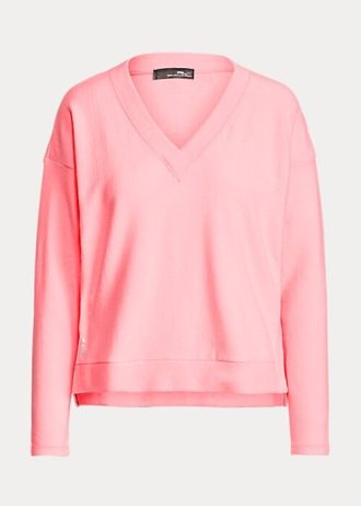 Pulovere de damă roz Ralph Lauren din jerseu cu decolteu în V