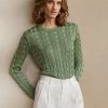 Pulovere de mătase, cu tricot cu cablu, Ralph Lauren, verzi, pentru damă