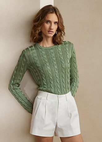 Pulovere de mătase, cu tricot cu cablu, Ralph Lauren, verzi, pentru damă Pulovere de mătase, cu tricot cu cablu, Ralph Lauren, verzi, pentru damă