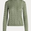 Pulovere de mătase, cu tricot cu cablu, Ralph Lauren, verzi, pentru damă