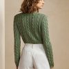 Pulovere de mătase, cu tricot cu cablu, Ralph Lauren, verzi, pentru damă