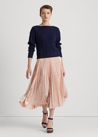 Pulovere din bumbac cu gât barca Ralph Lauren Aran-tricot pentru femei bleumarin Pulovere din bumbac cu gât barca Ralph Lauren Aran-tricot pentru femei bleumarin