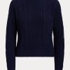 Pulovere din bumbac cu gât barca Ralph Lauren Aran-tricot pentru femei bleumarin Pulovere din bumbac cu gât barca Ralph Lauren Aran-tricot pentru femei bleumarin
